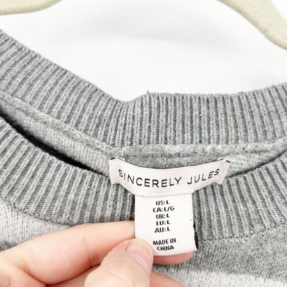 Sincerely Jules Womens Fall Bow Checkered Crewneck Knit Sweater Size L Gray - Picture 4 of 8